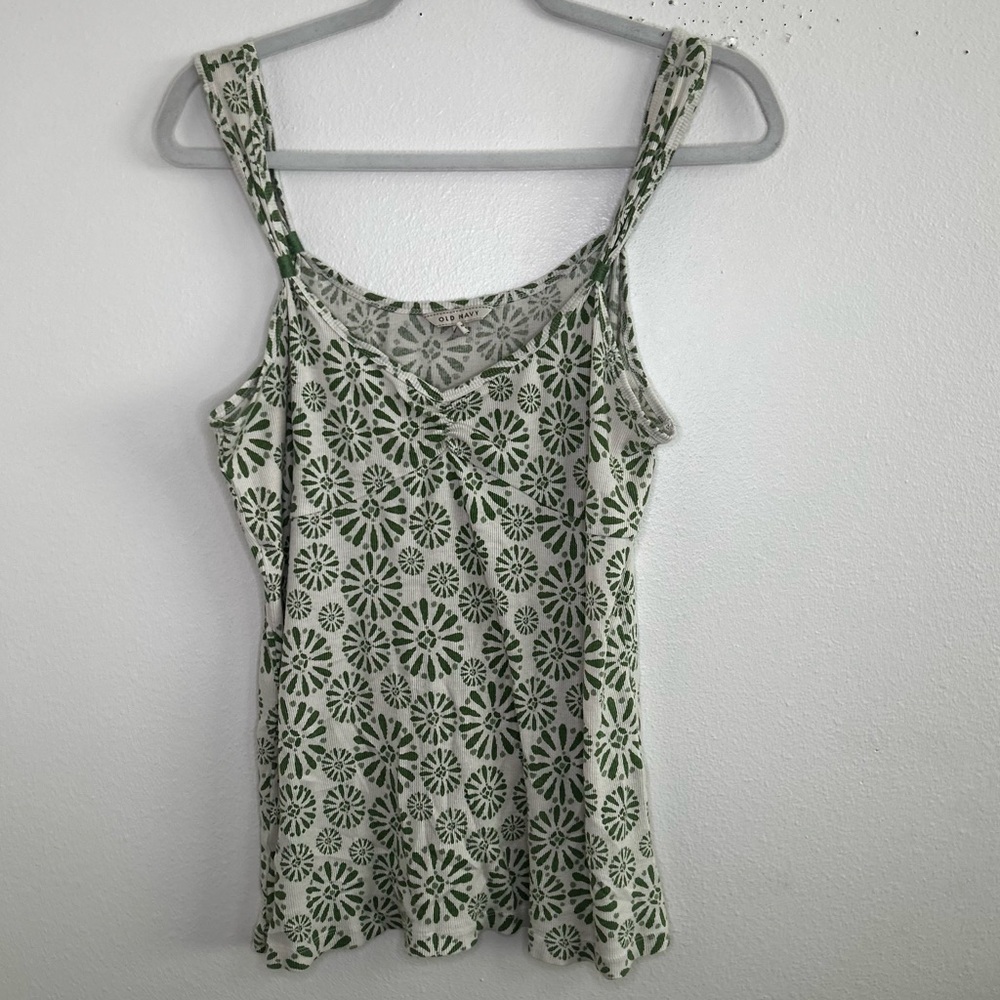 Old Navy 2008 y2k green circle patterned ribbed tank top